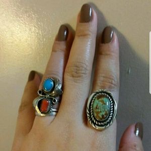 Sterling Native American Turquoise and Coral ring.